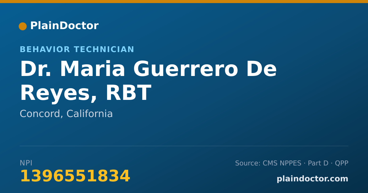 Shareable card for Maria Guerrero De Reyes, RBT - Behavior Technician, Concord, CA