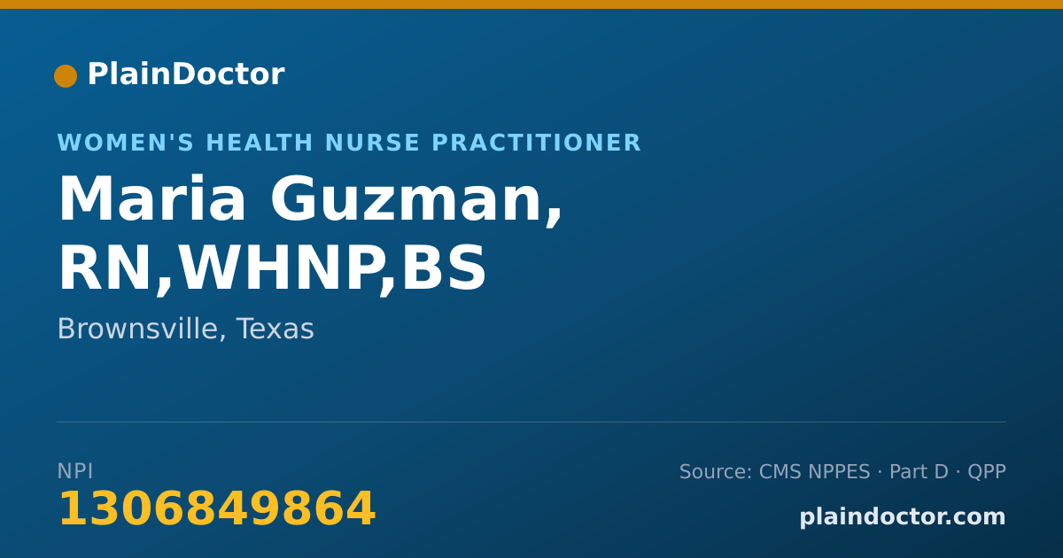 Shareable card for Maria Guzman, RN,WHNP,BS - Women's Health Nurse Practitioner, Brownsville, TX