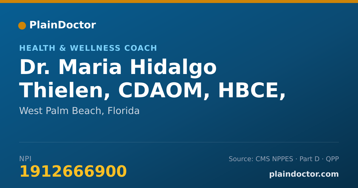 Shareable card for Maria Hidalgo Thielen, CDAOM, HBCE, DOULA - Health & Wellness Coach, West Palm Beach, FL