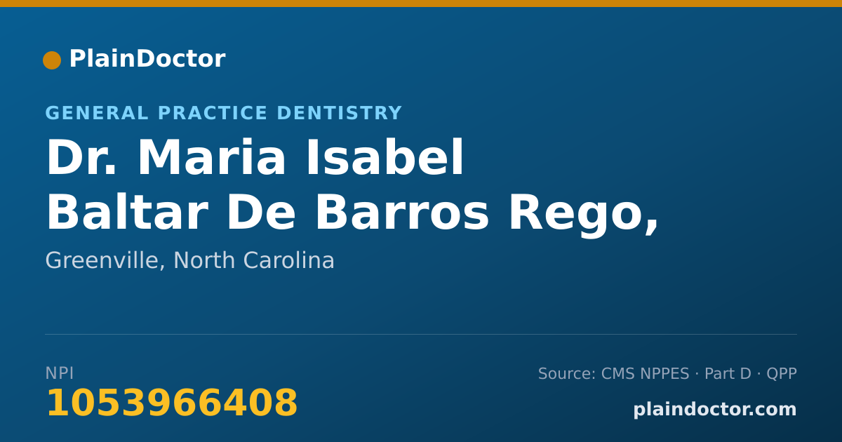 Shareable card for Maria Isabel Baltar De Barros Rego, DMD - General Practice Dentistry, Greenville, NC