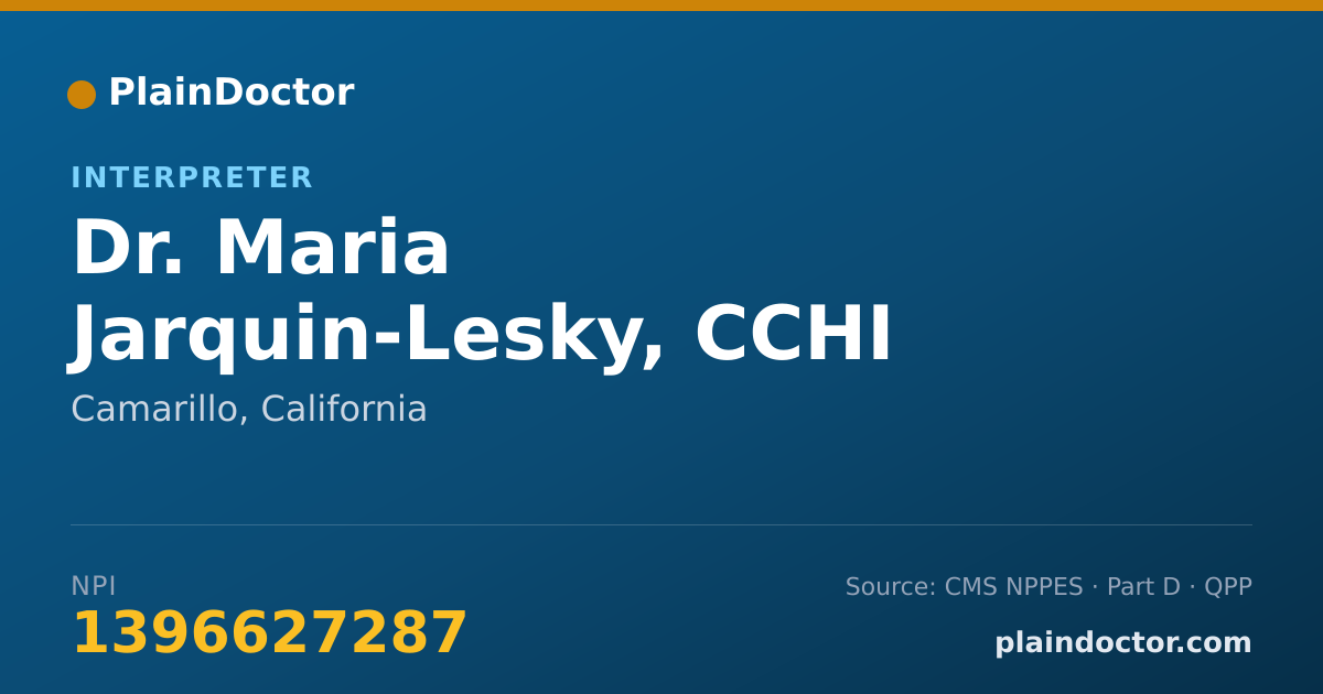 Shareable card for Maria Jarquin-Lesky, CCHI CERTIFICATE CA - Interpreter, Camarillo, CA