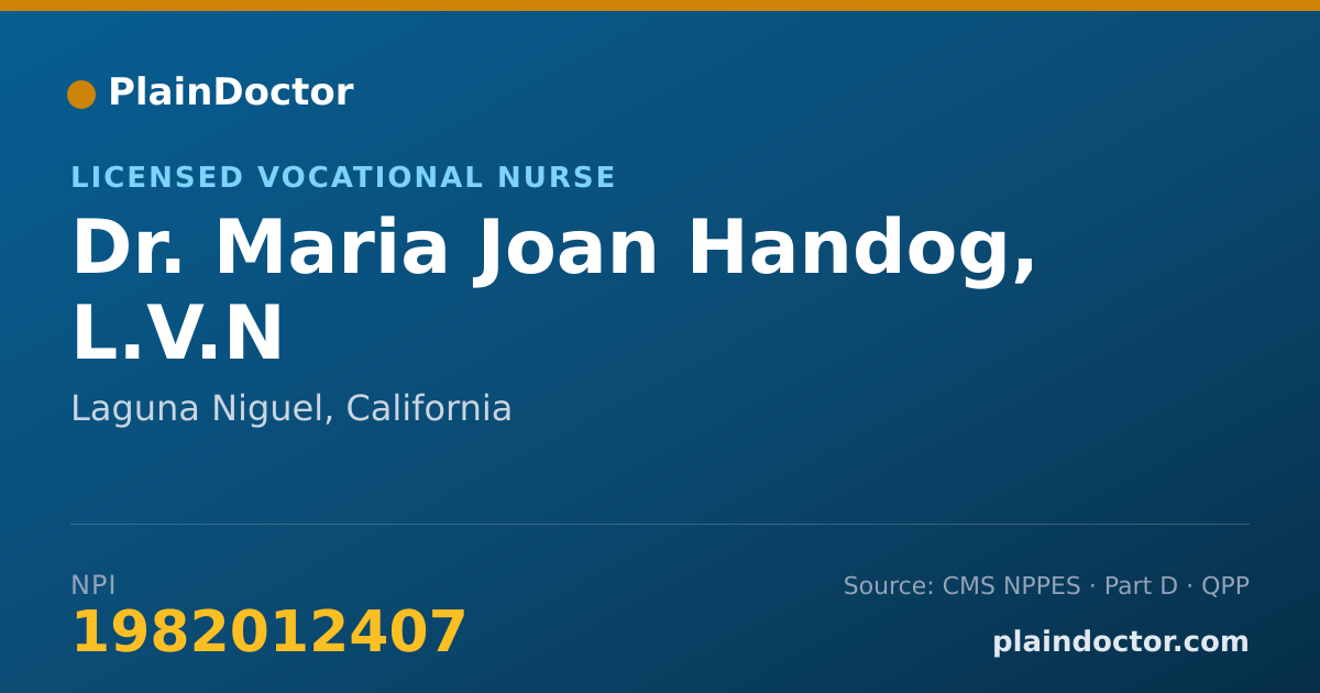 Shareable card for Maria Joan Handog, L.V.N - Licensed Vocational Nurse, Laguna Niguel, CA