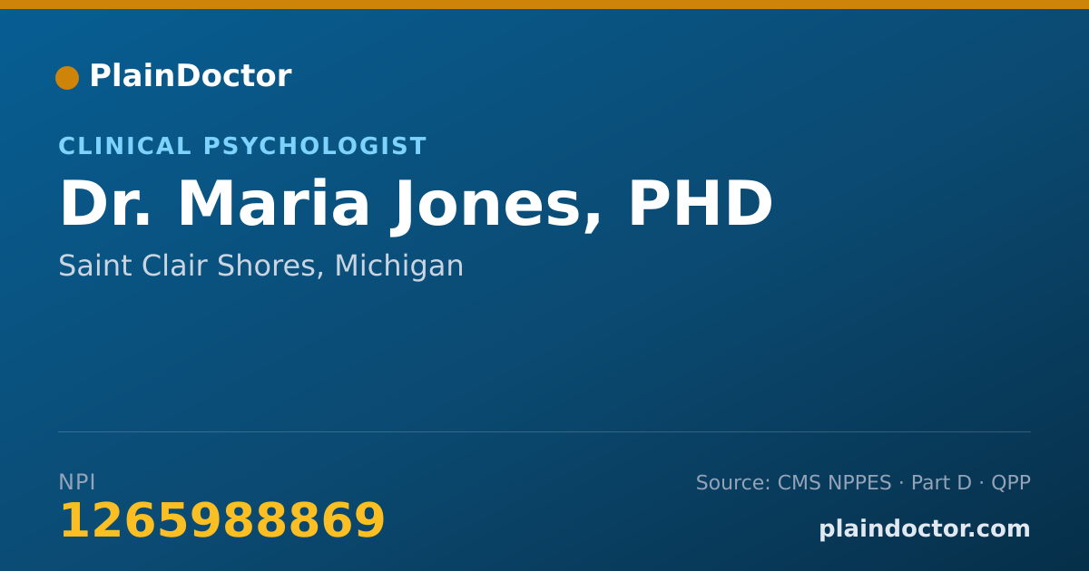 Shareable card for Maria Jones, PHD - Clinical Psychologist, Saint Clair Shores, MI