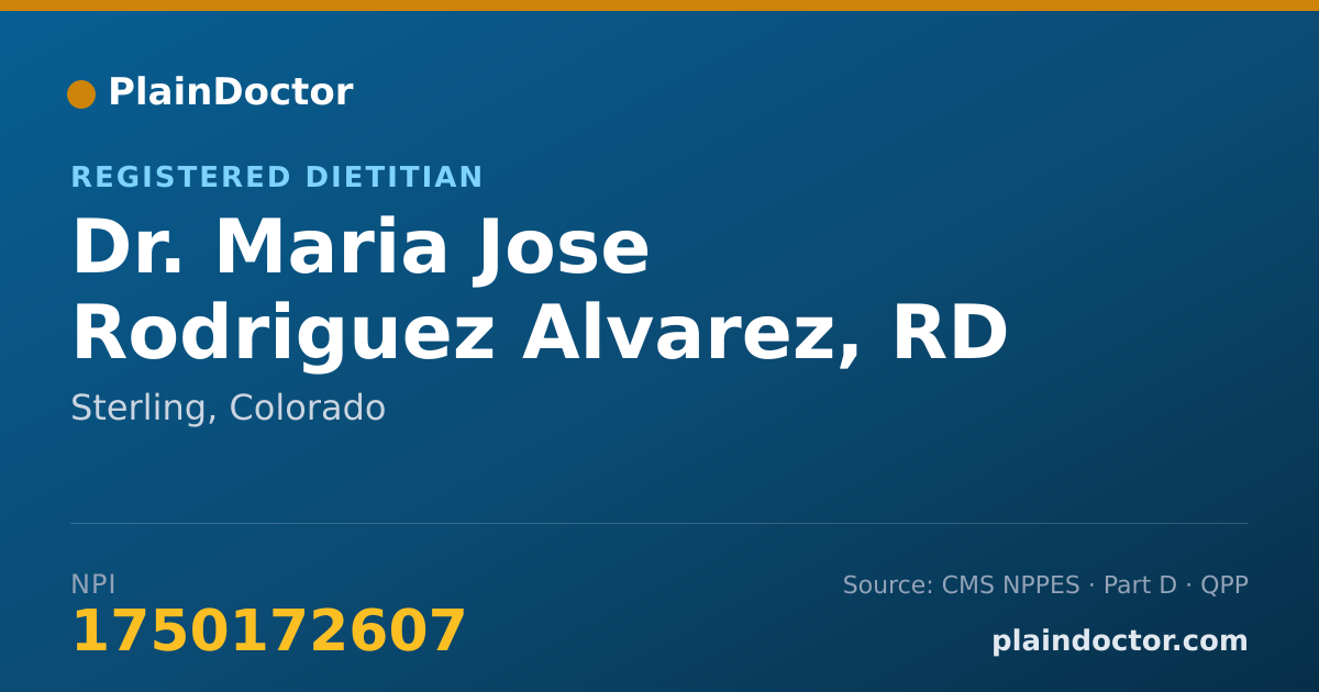 Shareable card for Maria Jose Rodriguez Alvarez, RD - Registered Dietitian, Sterling, CO