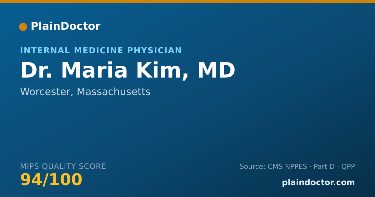 Shareable card for Maria Kim, MD - Internal Medicine Physician, Worcester, MA