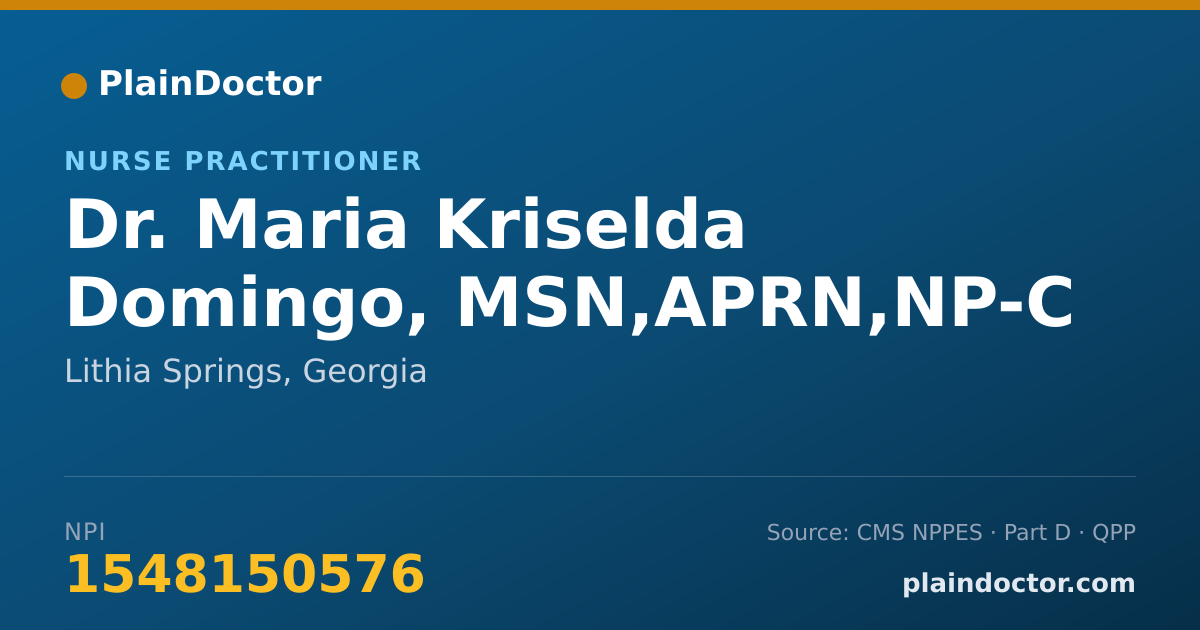 Shareable card for Maria Kriselda Domingo, MSN,APRN,NP-C - Nurse Practitioner, Lithia Springs, GA