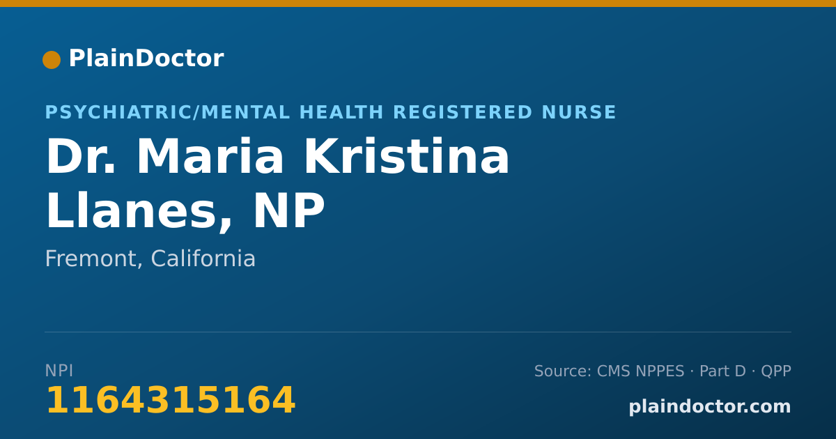 Shareable card for Maria Kristina Llanes, NP - Psychiatric/Mental Health Registered Nurse, Fremont, CA