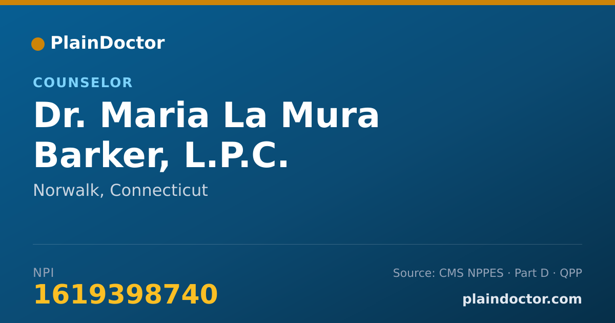 Shareable card for Maria La Mura Barker, L.P.C. - Counselor, Norwalk, CT