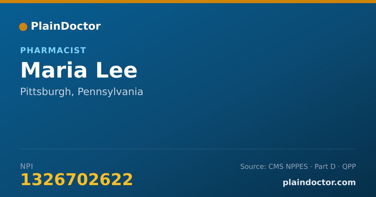 Shareable card for Maria Lee - Pharmacist, Pittsburgh, PA