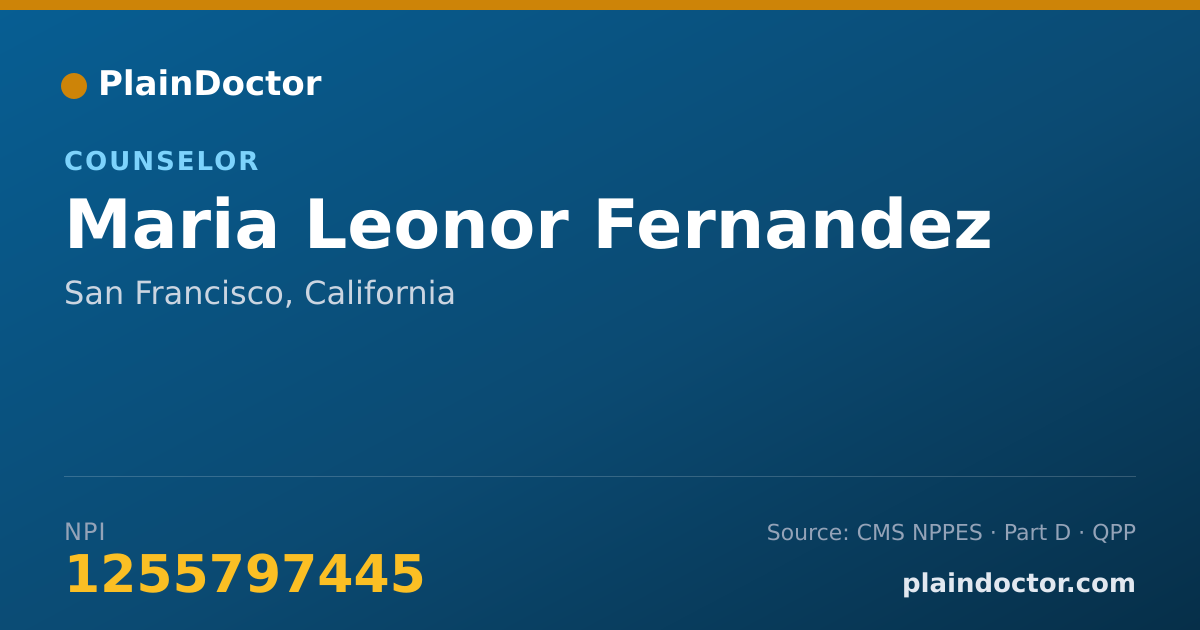 Shareable card for Maria Leonor Fernandez - Counselor, San Francisco, CA