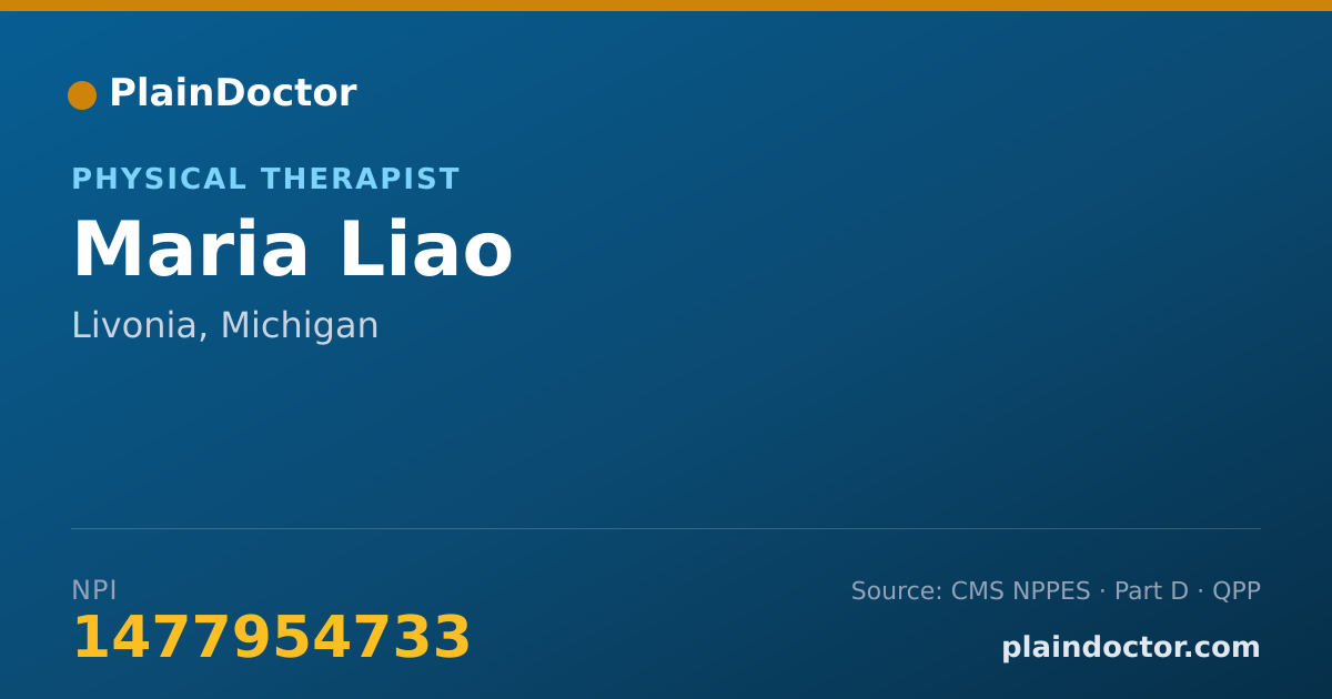 Shareable card for Maria Liao - Physical Therapist, Livonia, MI