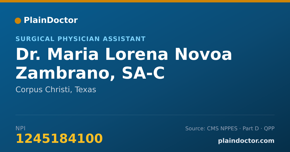 Shareable card for Maria Lorena Novoa Zambrano, SA-C - Surgical Physician Assistant, Corpus Christi, TX
