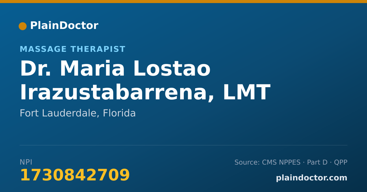 Shareable card for Maria Lostao Irazustabarrena, LMT - Massage Therapist, Fort Lauderdale, FL
