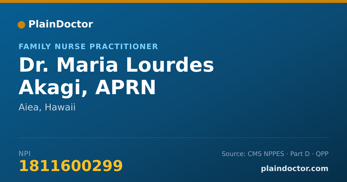 Shareable card for Maria Lourdes Akagi, APRN - Family Nurse Practitioner, Aiea, HI