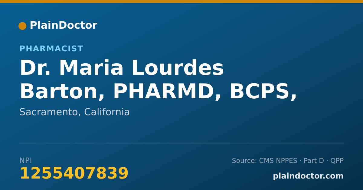 Shareable card for Maria Lourdes Barton, PHARMD, BCPS, BCACP - Pharmacist, Sacramento, CA
