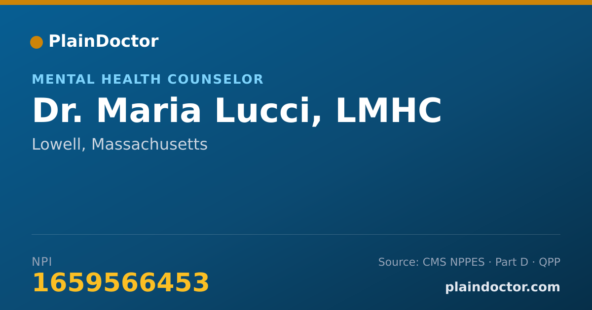 Shareable card for Maria Lucci, LMHC - Mental Health Counselor, Lowell, MA