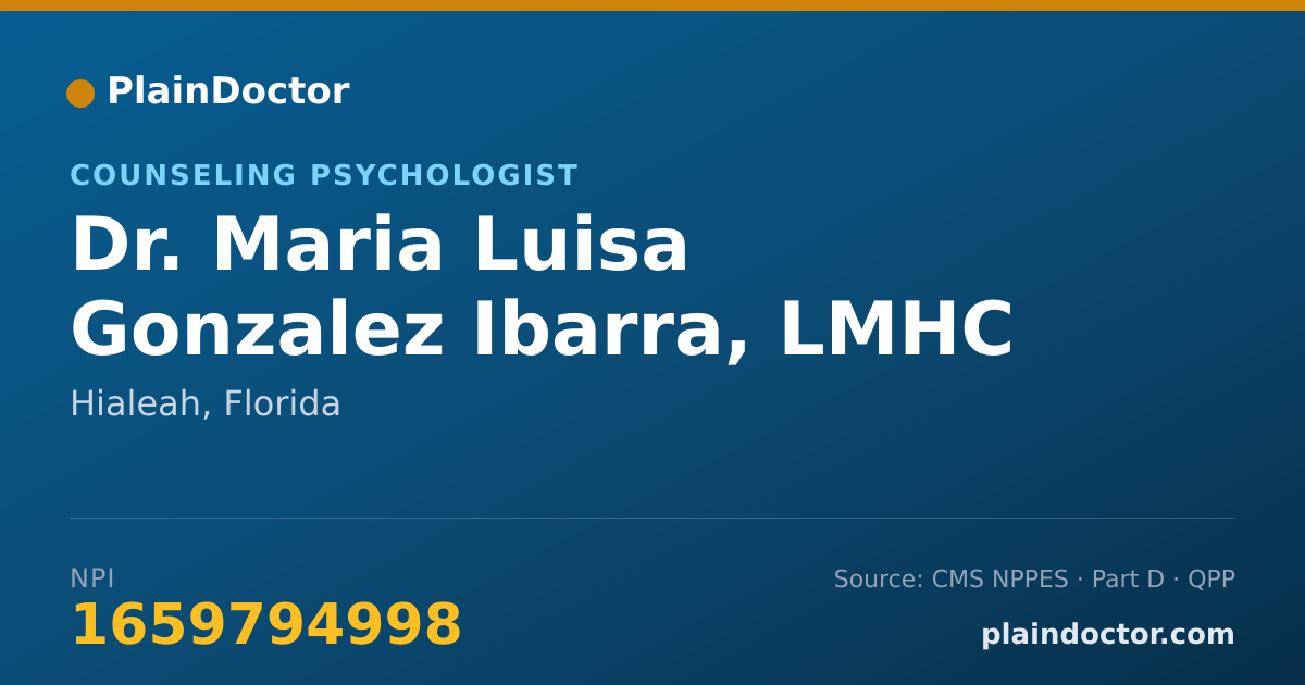 Shareable card for Maria Luisa Gonzalez Ibarra, LMHC - Counseling Psychologist, Hialeah, FL