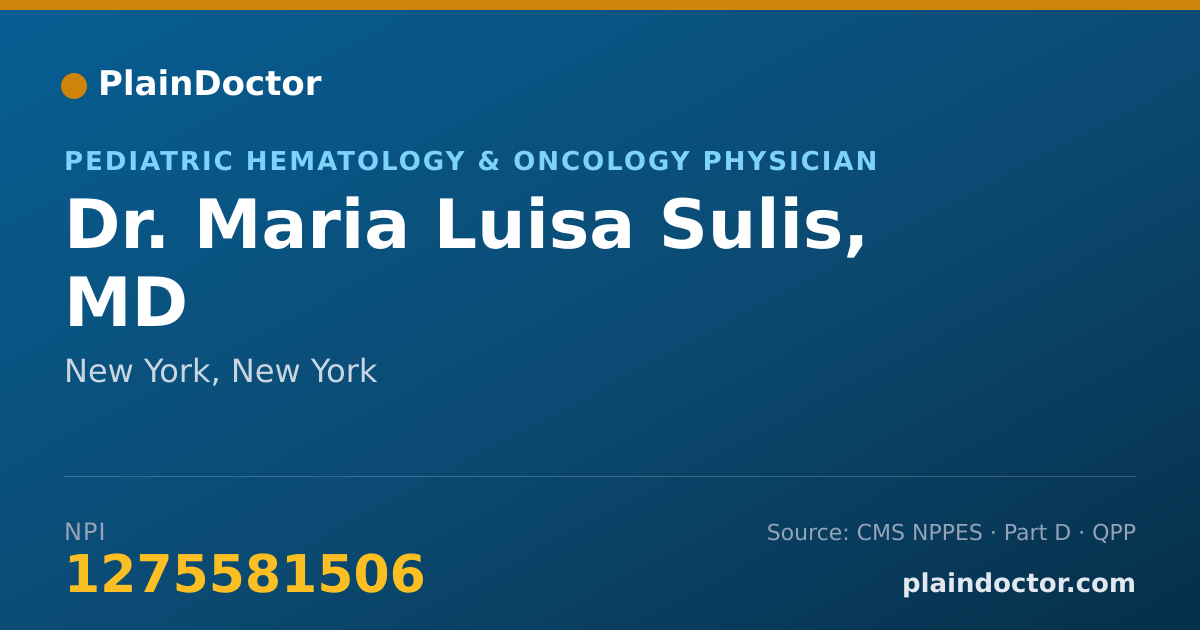 Shareable card for Maria Luisa Sulis, MD - Pediatric Hematology & Oncology Physician, New York, NY