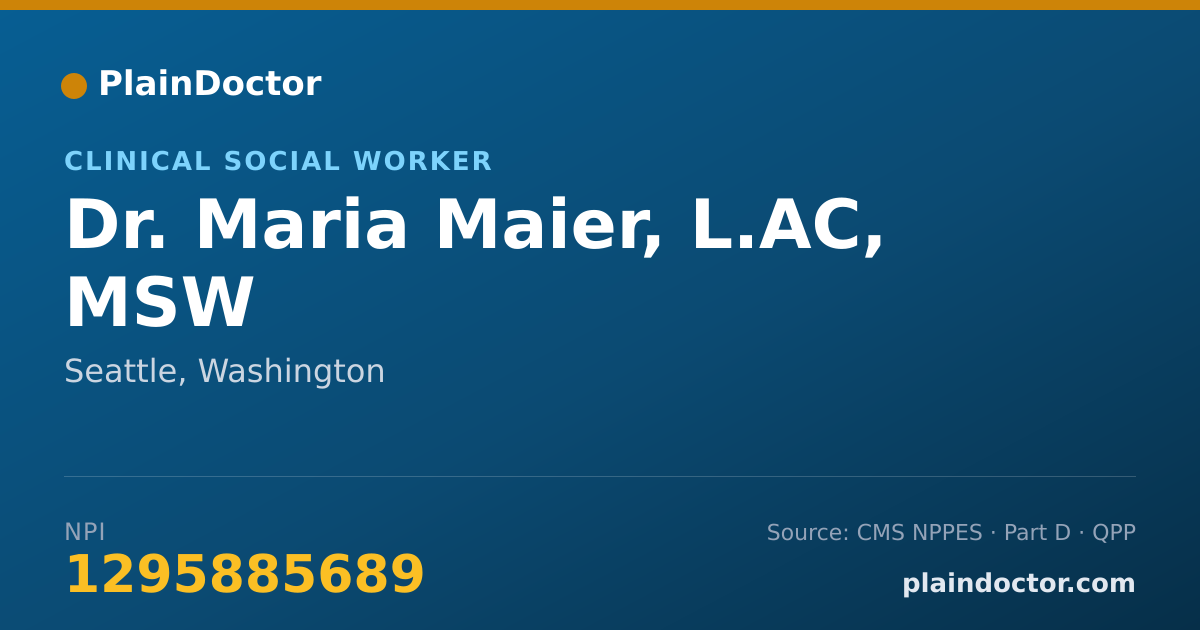 Shareable card for Maria Maier, L.AC, MSW - Clinical Social Worker, Seattle, WA