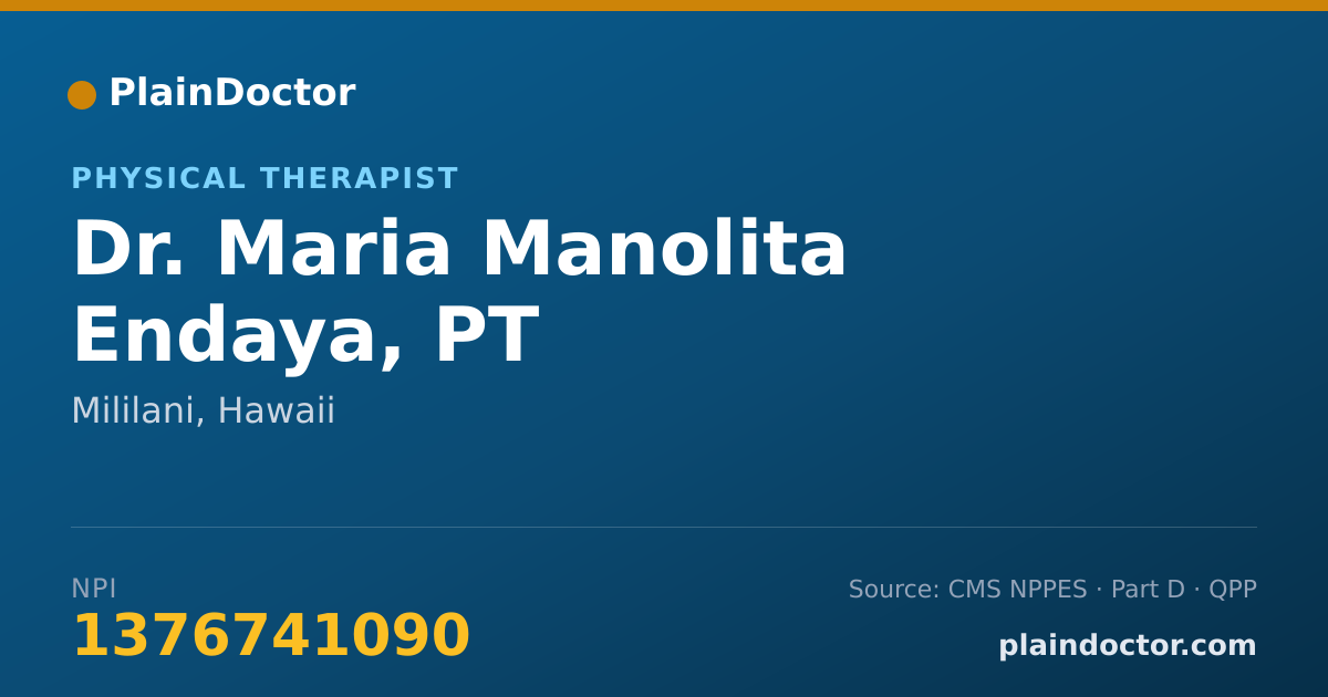 Shareable card for Maria Manolita Endaya, PT - Physical Therapist, Mililani, HI