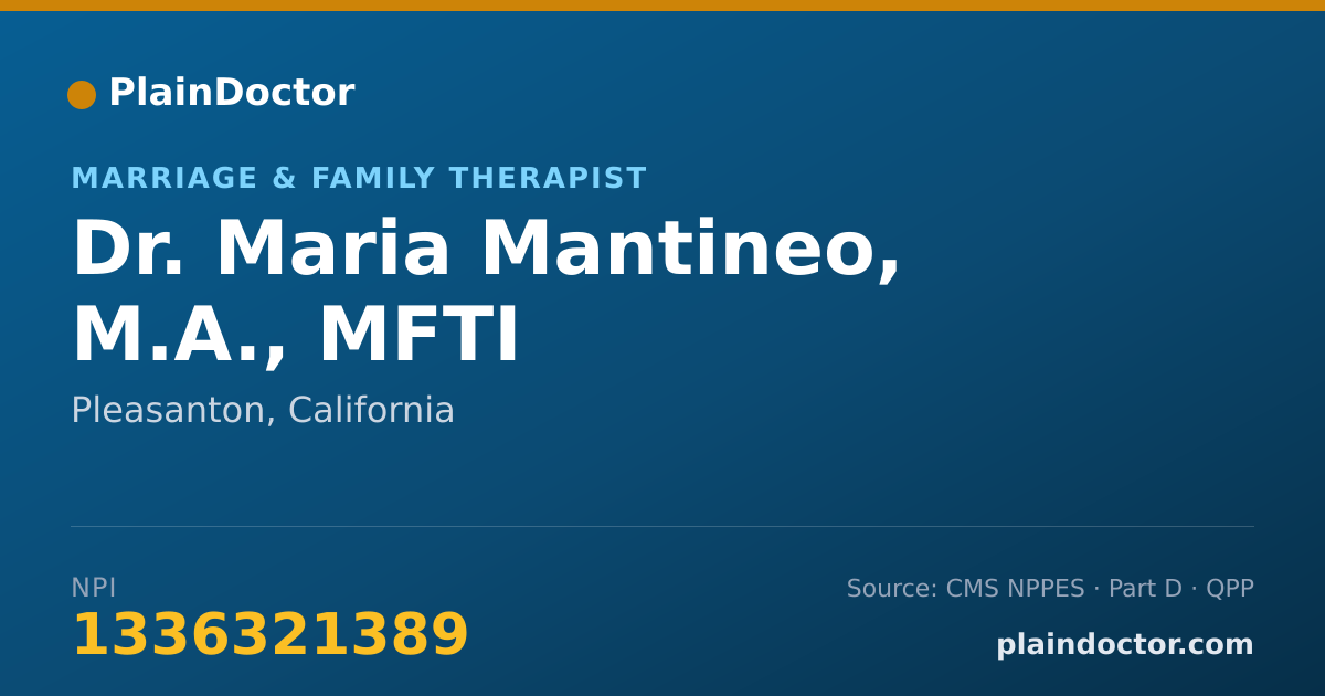 Shareable card for Maria Mantineo, M.A., MFTI - Marriage & Family Therapist, Pleasanton, CA