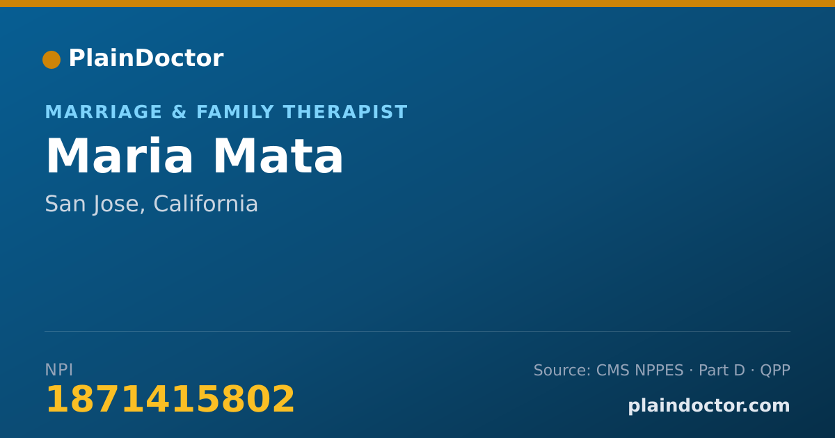 Shareable card for Maria Mata - Marriage & Family Therapist, San Jose, CA