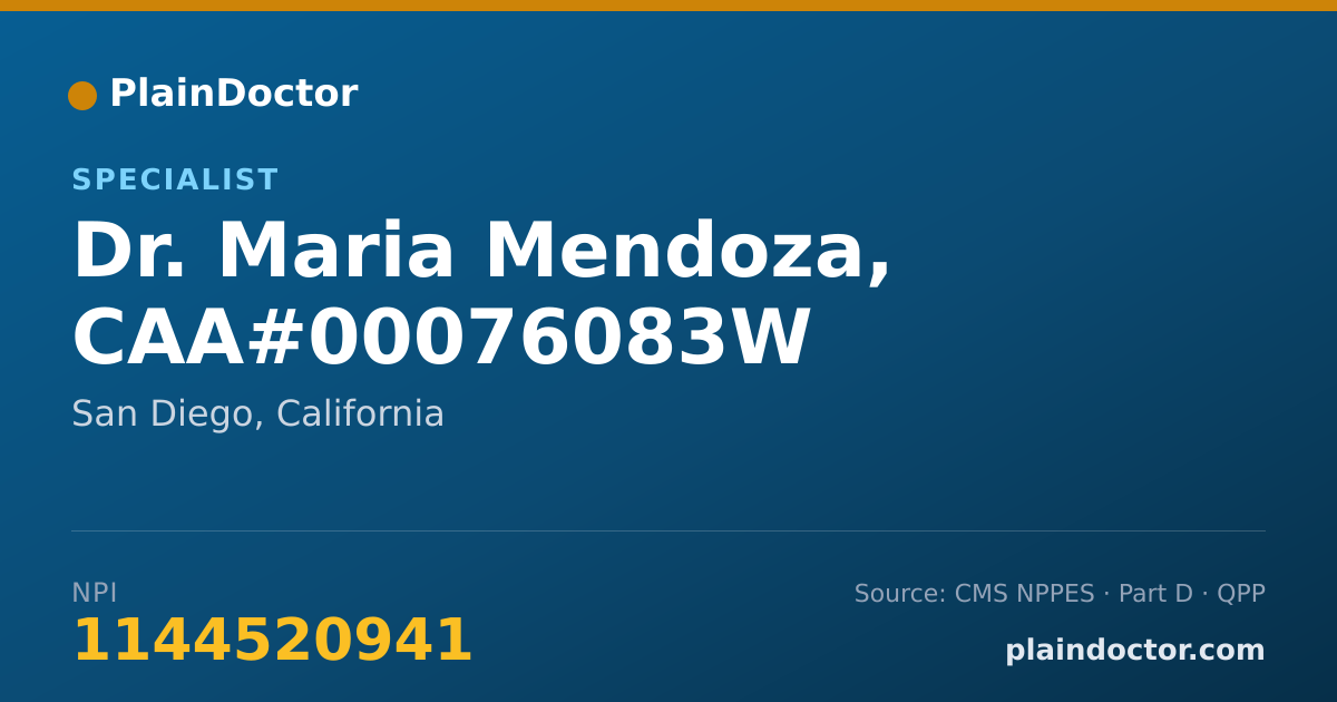 Shareable card for Maria Mendoza, CAA#00076083W - Specialist, San Diego, CA