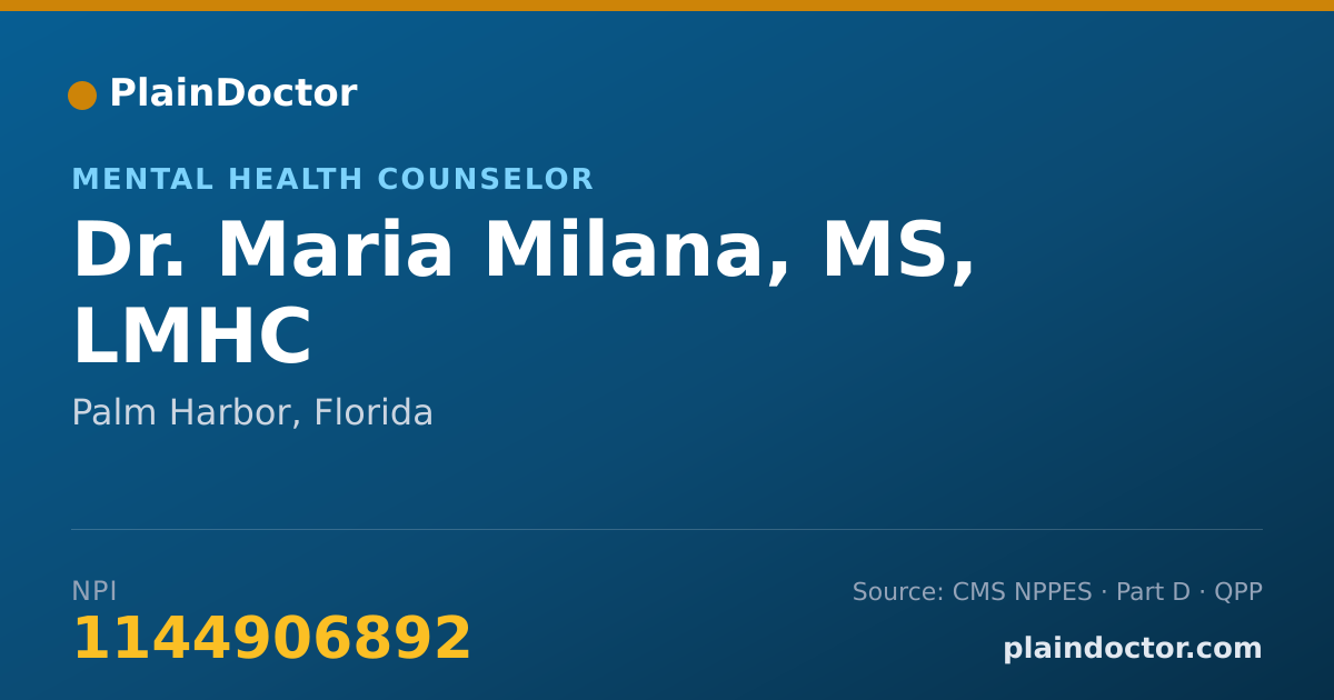 Shareable card for Maria Milana, MS, LMHC - Mental Health Counselor, Palm Harbor, FL