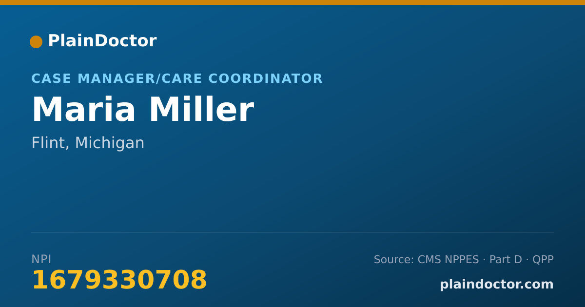 Shareable card for Maria Miller - Case Manager/Care Coordinator, Flint, MI