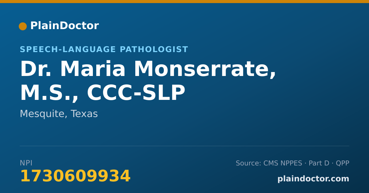 Shareable card for Maria Monserrate, M.S., CCC-SLP - Speech-Language Pathologist, Mesquite, TX