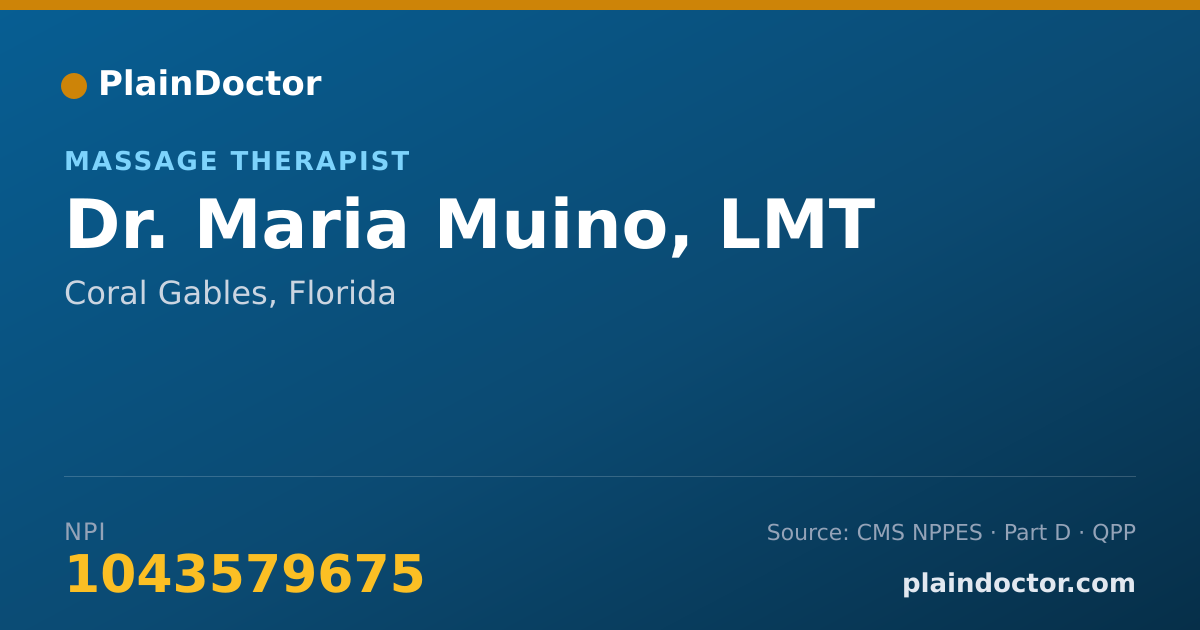 Shareable card for Maria Muino, LMT - Massage Therapist, Coral Gables, FL