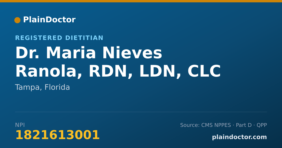 Shareable card for Maria Nieves Ranola, RDN, LDN, CLC - Registered Dietitian, Tampa, FL