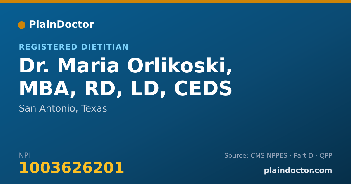 Shareable card for Maria Orlikoski, MBA, RD, LD, CEDS - Registered Dietitian, San Antonio, TX