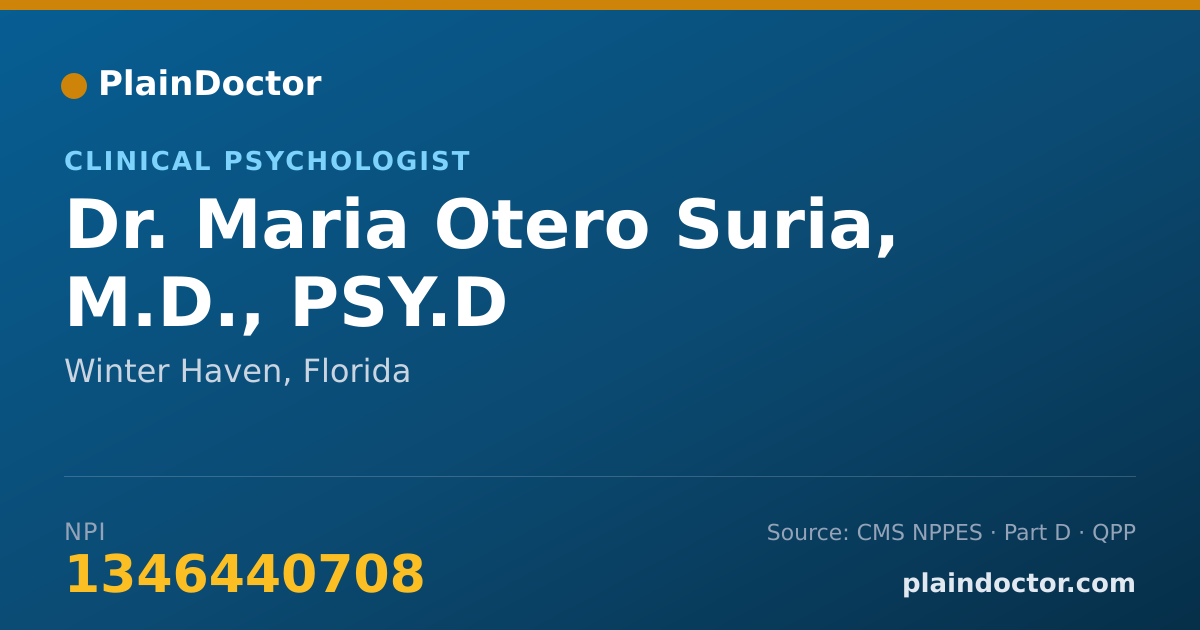 Shareable card for Maria Otero Suria, M.D., PSY.D - Clinical Psychologist, Winter Haven, FL