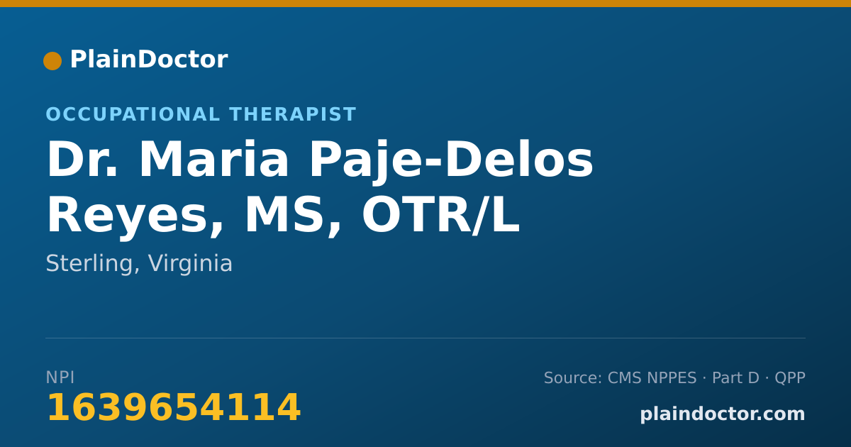 Shareable card for Maria Paje-Delos Reyes, MS, OTR/L - Occupational Therapist, Sterling, VA