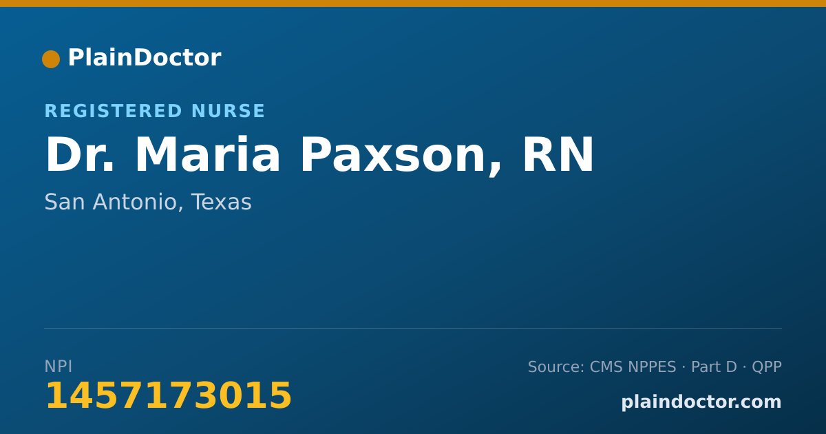 Shareable card for Maria Paxson, RN - Registered Nurse, San Antonio, TX