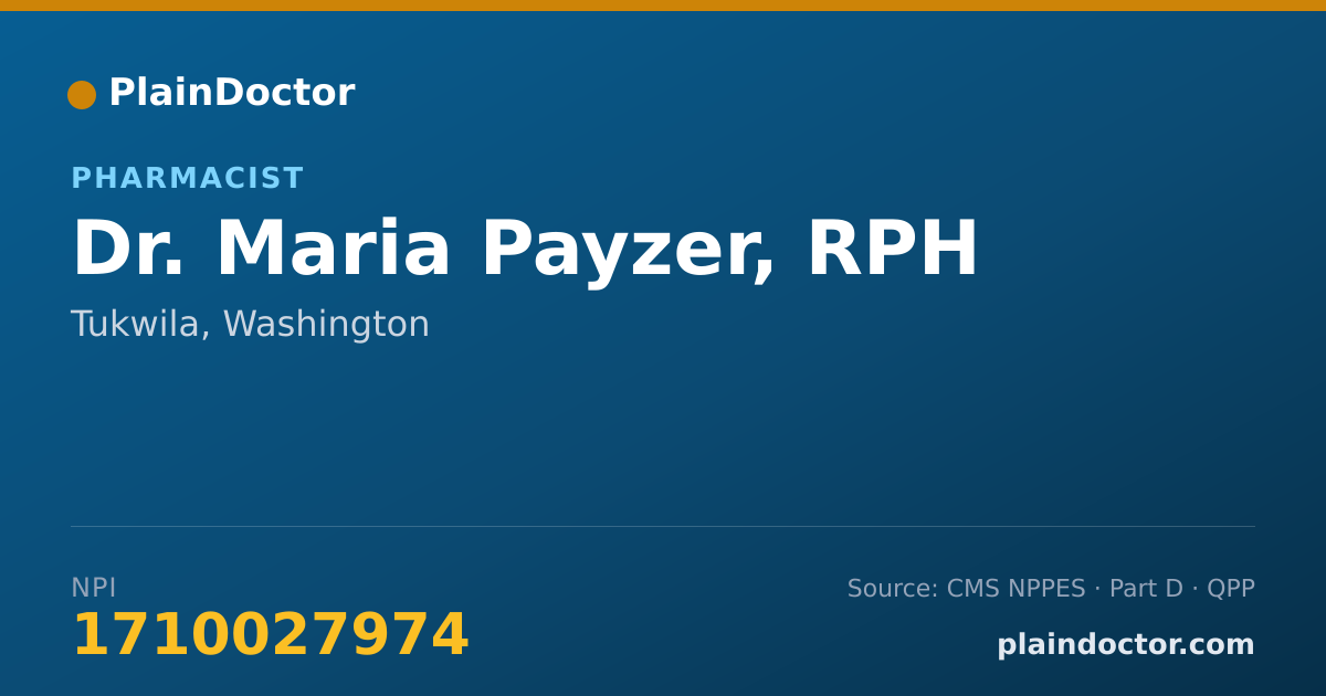 Shareable card for Maria Payzer, RPH - Pharmacist, Tukwila, WA