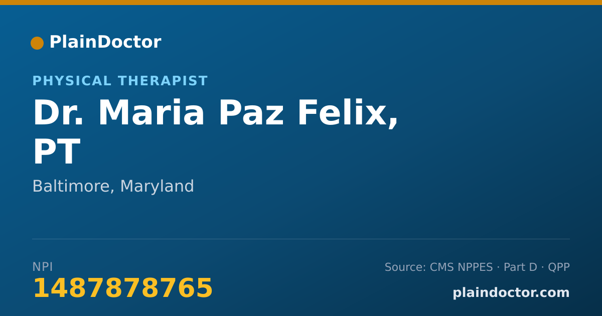 Shareable card for Maria Paz Felix, PT - Physical Therapist, Baltimore, MD
