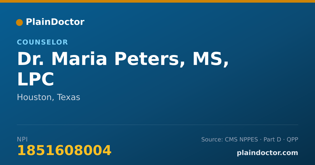 Shareable card for Maria Peters, MS, LPC - Counselor, Houston, TX