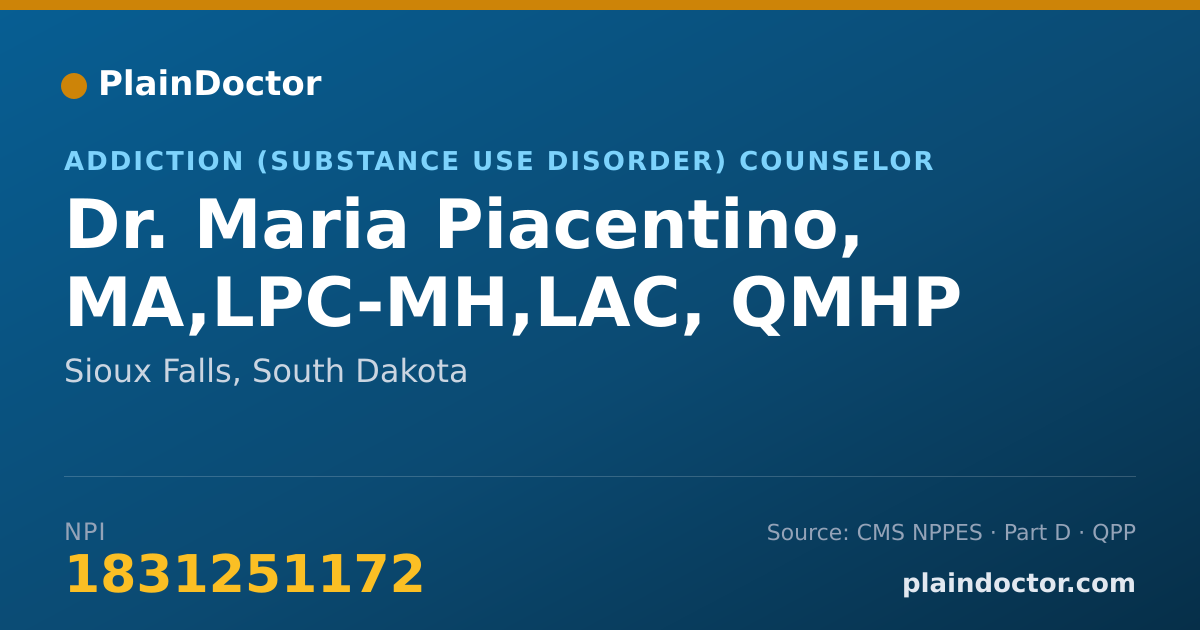 Shareable card for Maria Piacentino, MA,LPC-MH,LAC, QMHP - Addiction (Substance Use Disorder) Counselor, Sioux Falls, SD