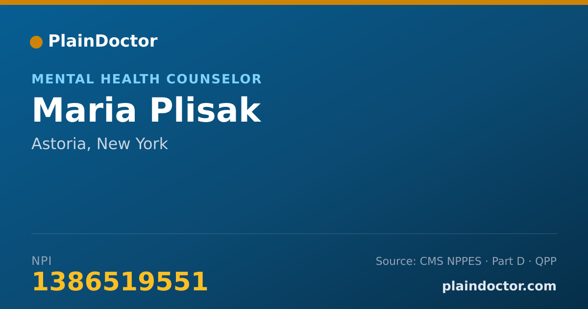 Shareable card for Maria Plisak - Mental Health Counselor, Astoria, NY