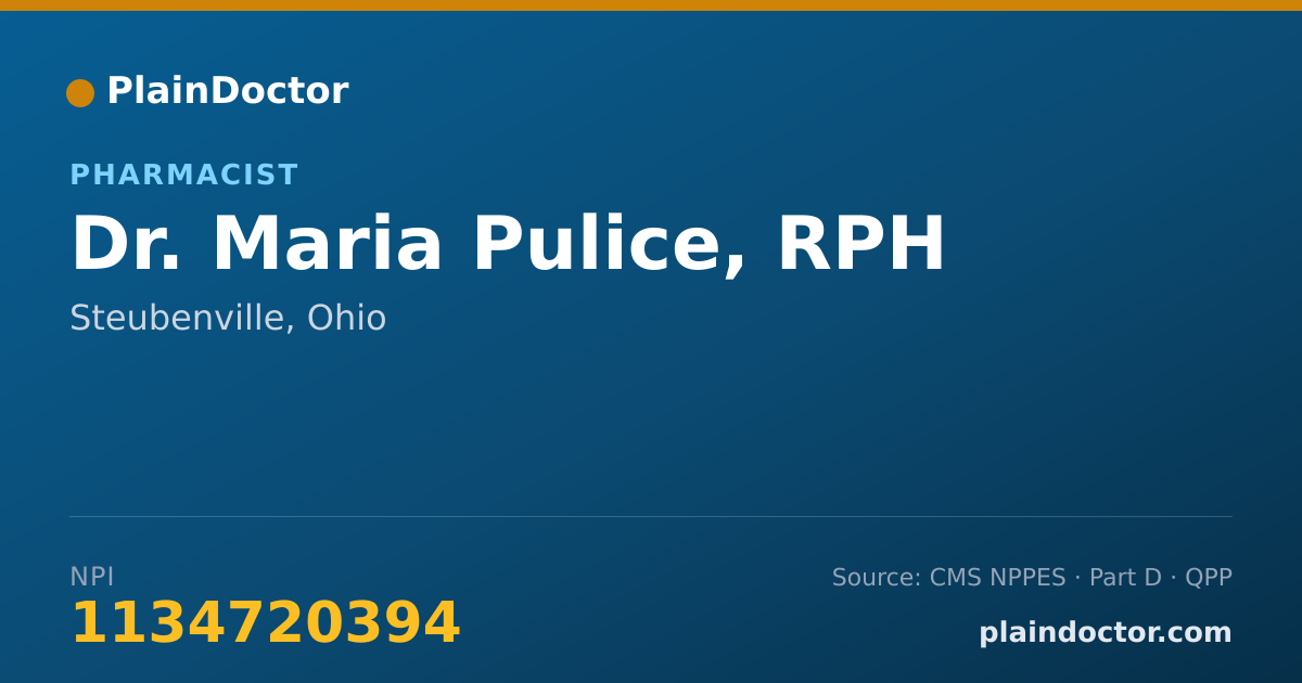 Shareable card for Maria Pulice, RPH - Pharmacist, Steubenville, OH