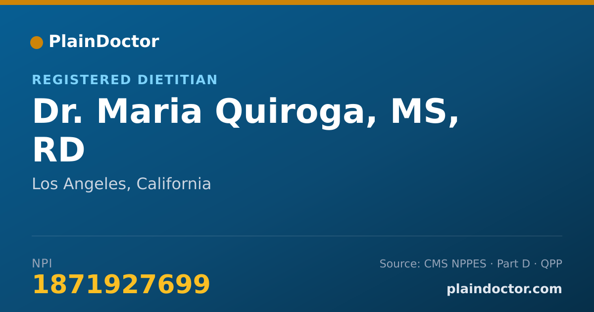 Shareable card for Maria Quiroga, MS, RD - Registered Dietitian, Los Angeles, CA