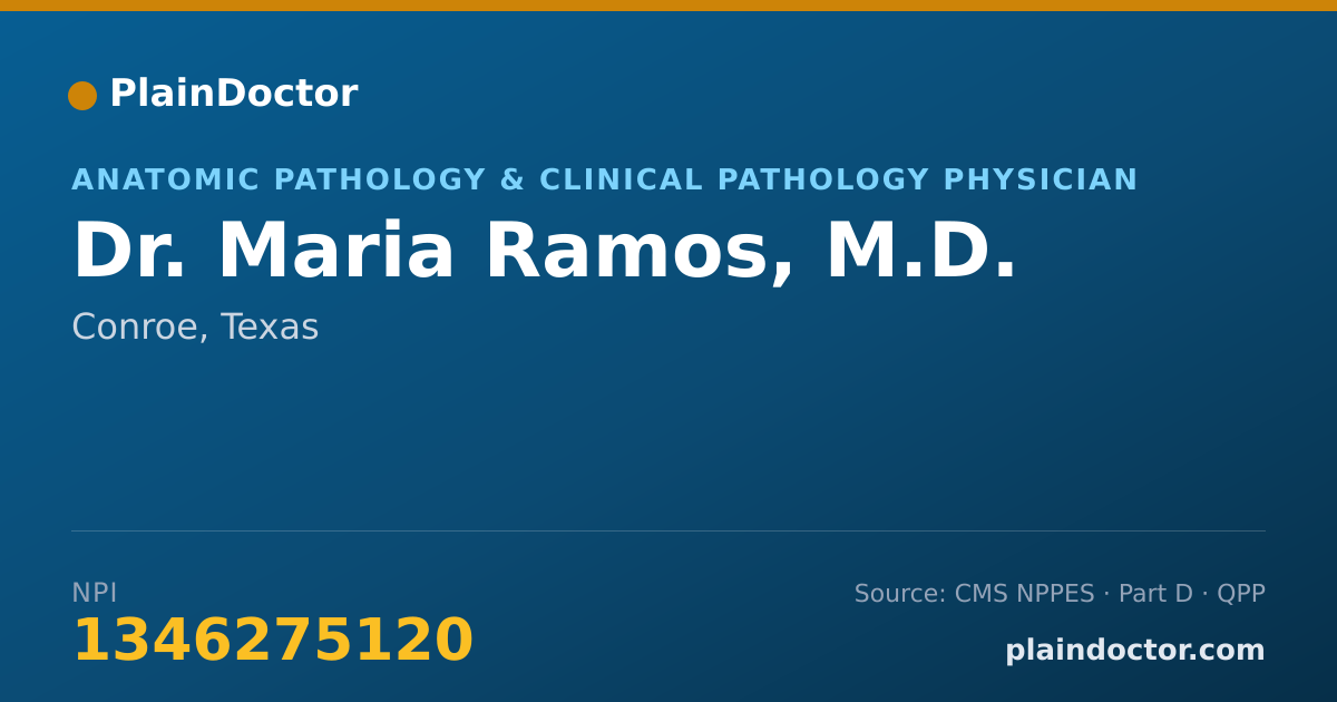 Shareable card for Maria Ramos, M.D. - Anatomic Pathology & Clinical Pathology Physician, Conroe, TX