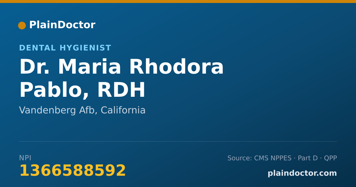 Shareable card for Maria Rhodora Pablo, RDH - Dental Hygienist, Vandenberg Afb, CA
