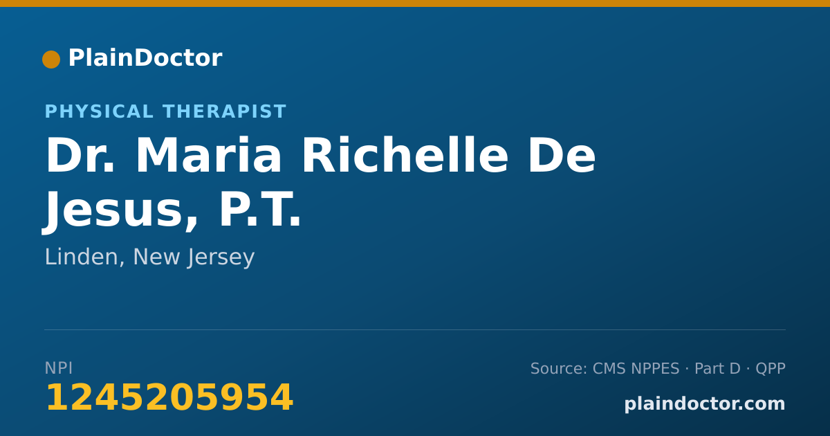 Shareable card for Maria Richelle De Jesus, P.T. - Physical Therapist, Linden, NJ