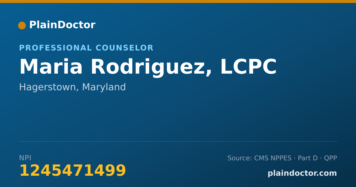 Shareable card for Maria Rodriguez, LCPC - Professional Counselor, Hagerstown, MD