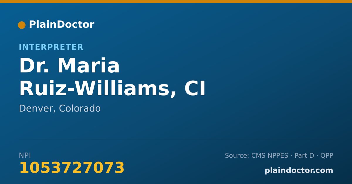 Shareable card for Maria Ruiz-Williams, CI - Interpreter, Denver, CO