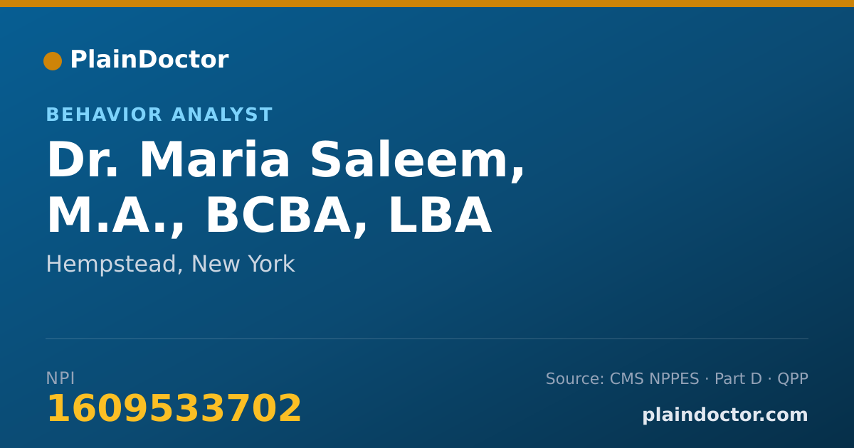 Shareable card for Maria Saleem, M.A., BCBA, LBA - Behavior Analyst, Hempstead, NY