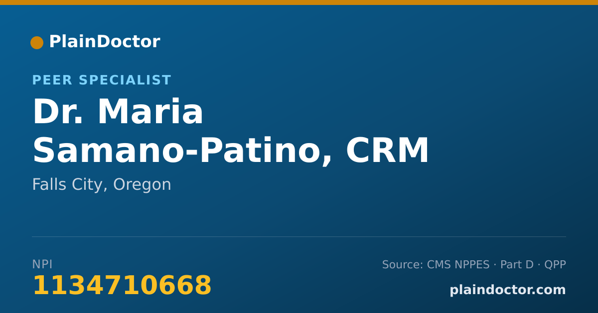 Shareable card for Maria Samano-Patino, CRM - Peer Specialist, Falls City, OR